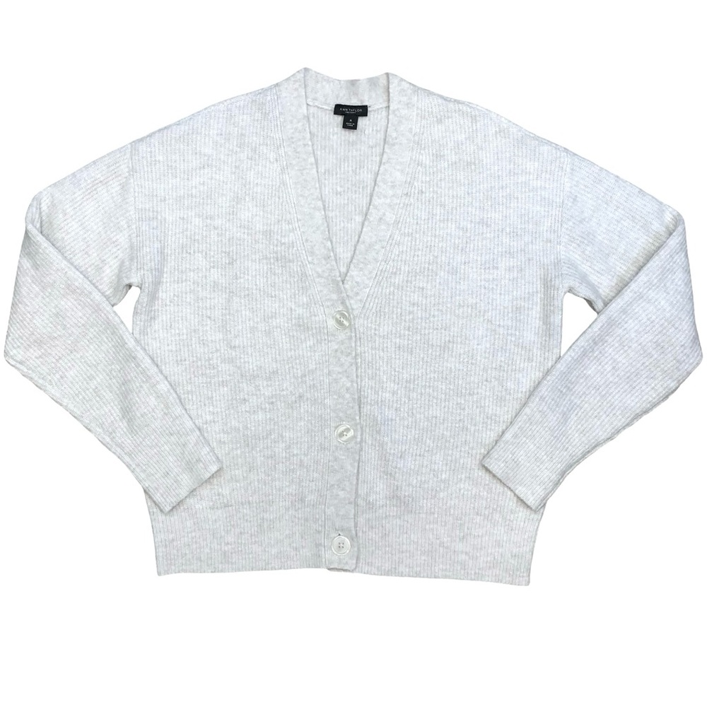 Ann Taylor Soft Lightweight Button Up Cardigan Sweater Fuzzy V Neck Neutral Fall